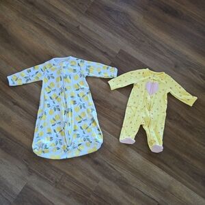🍋Set of Baby Girl Lemon & Flower Print Pajamas Sleep Sack SIZE: 0-3 Months🌸